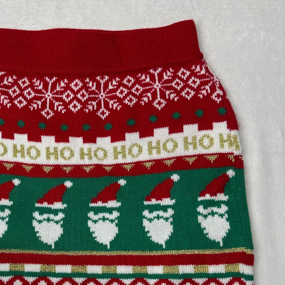 MAJOR Ugly Christmas Sweater Skirt Womens Size S Red Santa‎ Snowflakes Ho Ho Ho